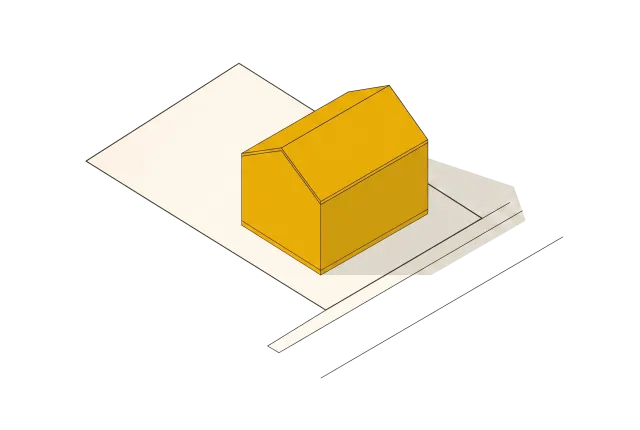 Ilustración esquemática de una construcción destacada dentro de los lindes de su parcela catastral