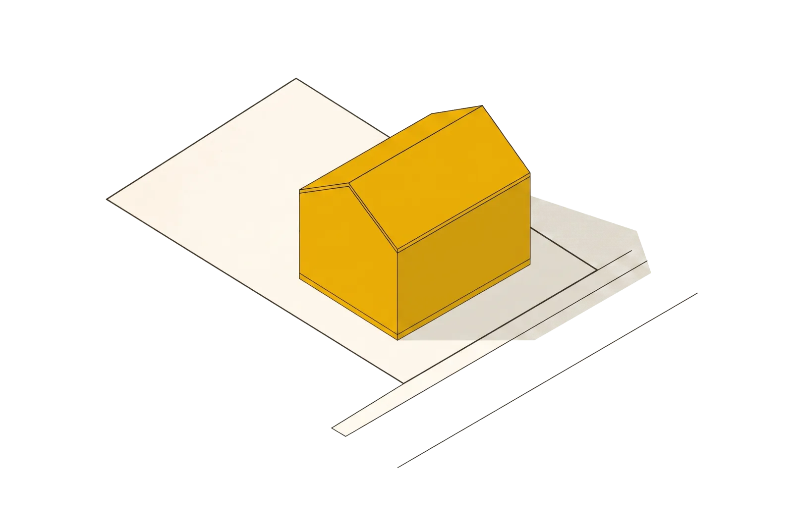 Ilustración esquemática de una construcción destacada dentro de los lindes de su parcela catastral